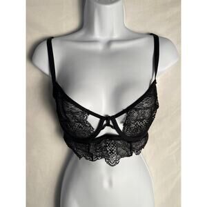 Adore Me Black Lace Bralette 32DDD Sheer Underwire Lingerie